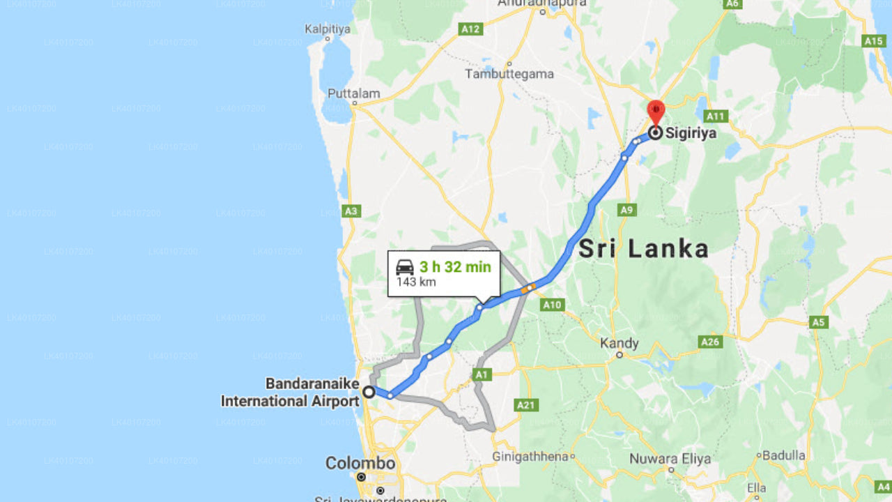 Soukromý transfer města Sigiriya na letiště Colombo (CMB)