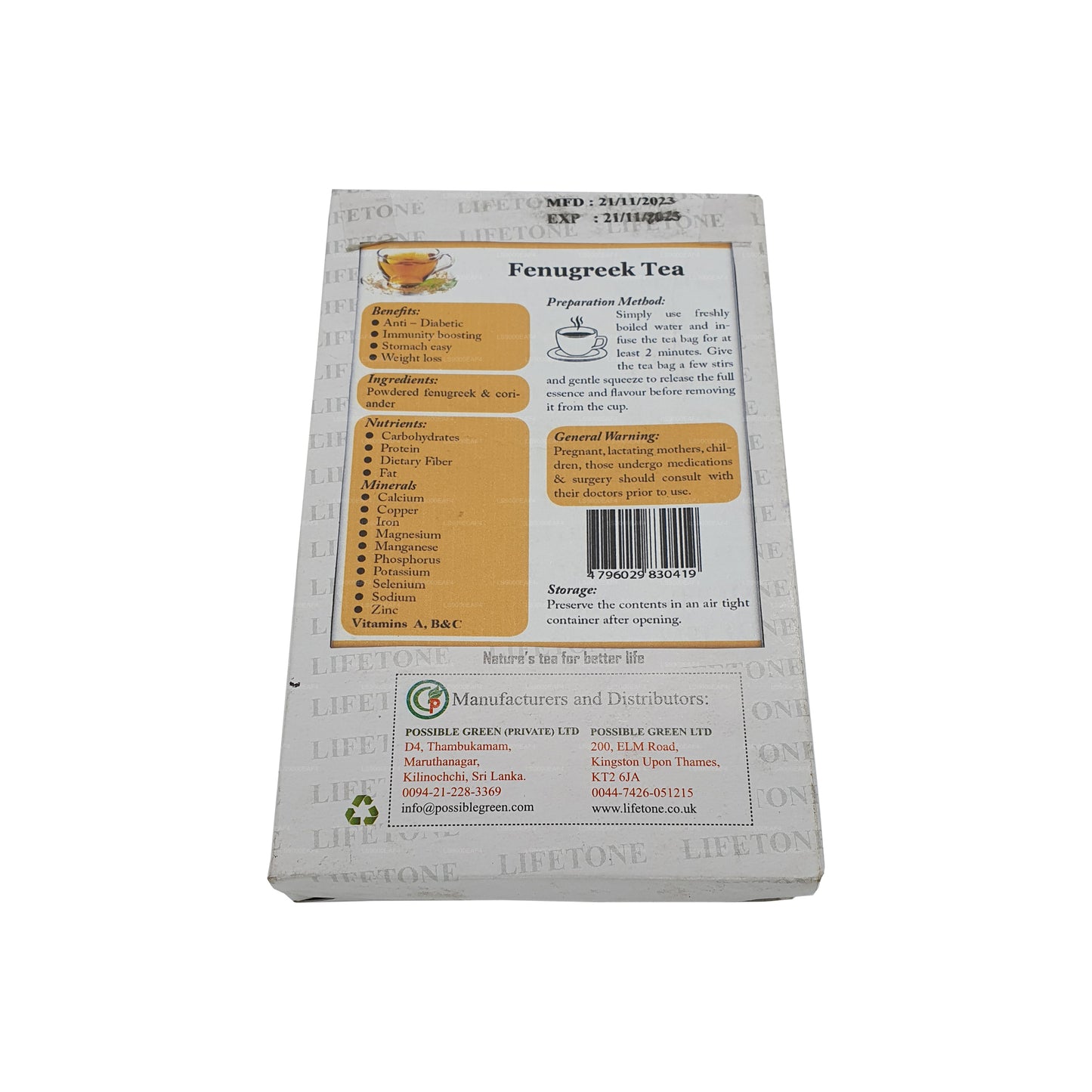 Lifetone Fenugreek Tea (40g) 20 Tea Bags