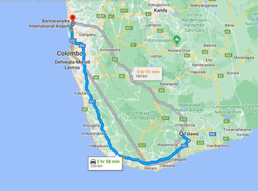 Talalla City to Colombo Airport (CMB) Private Transfer