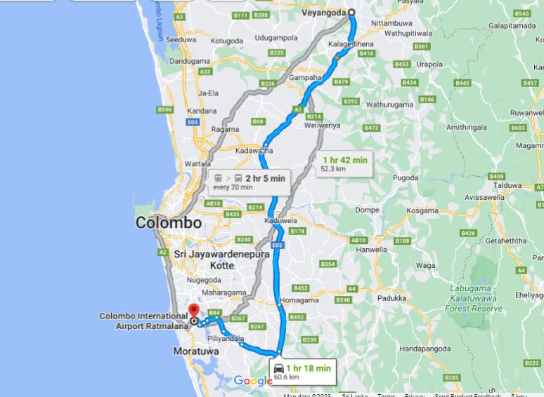 Veyangoda City to Colombo Airport (CMB) Private Transfer