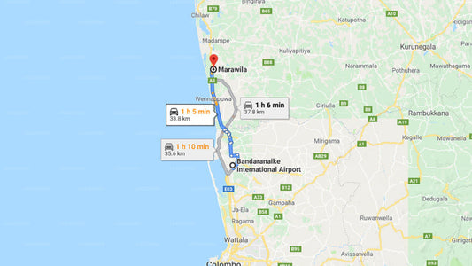 Transfer between Colombo Airport (CMB) and Club Palm Bay Hotel, Marawila