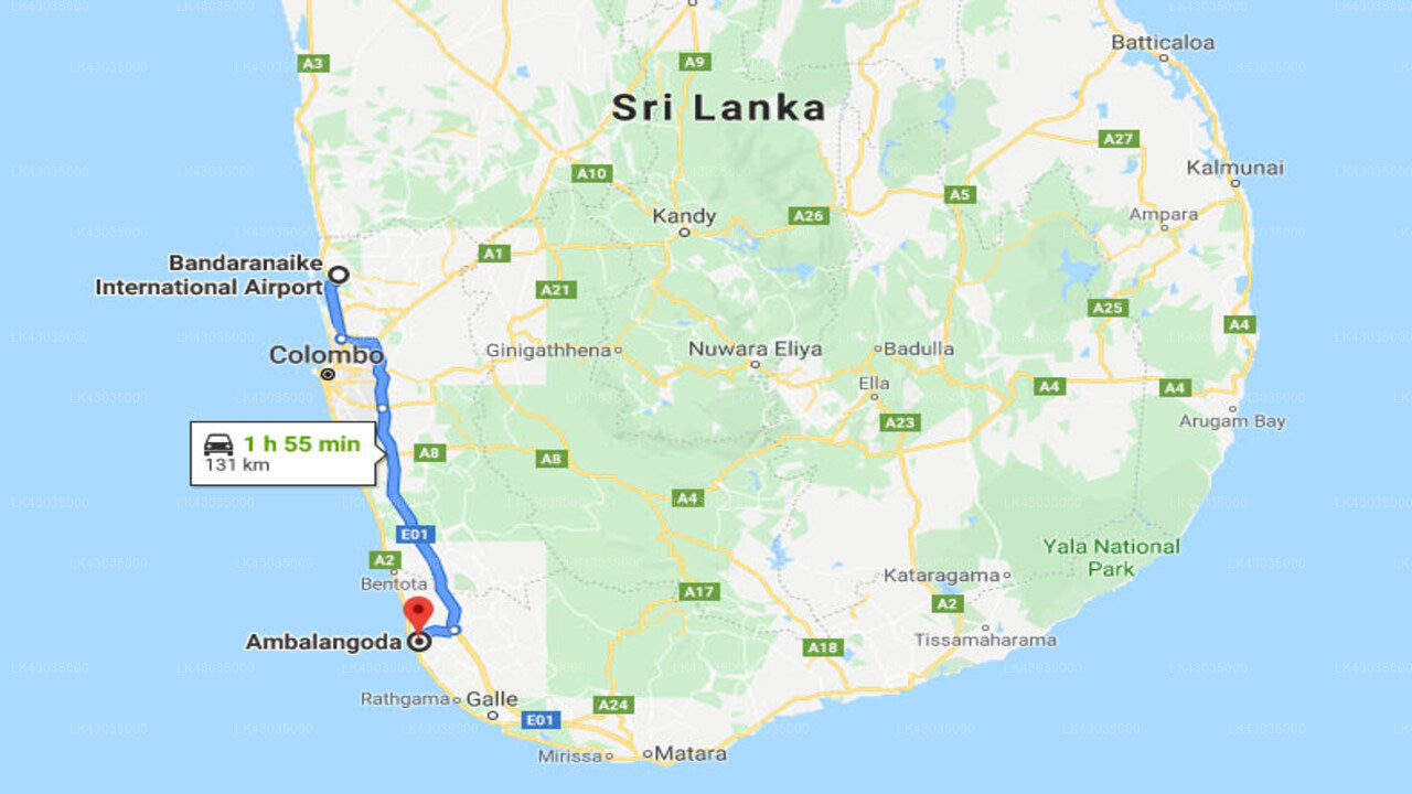 Transfer between Colombo Airport (CMB) and Hotel Dream Beach Resort, Ambalangoda