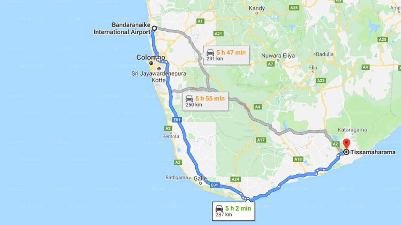 Transfer between Colombo Airport (CMB) and Elephant Reach Yala, Tissamaharama