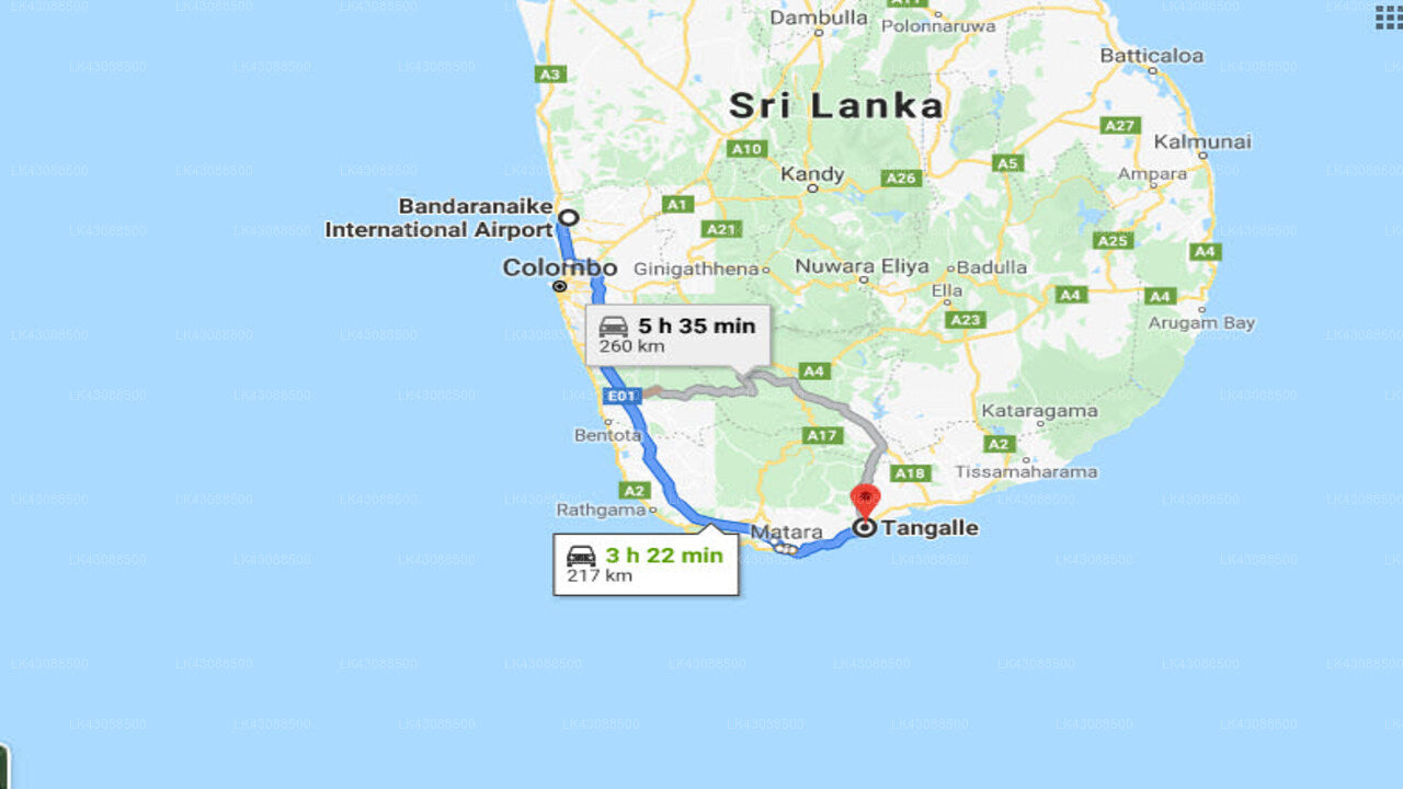 Transfer between Colombo Airport (CMB) and Back of Beyond - Kahandamodara, Tangalle