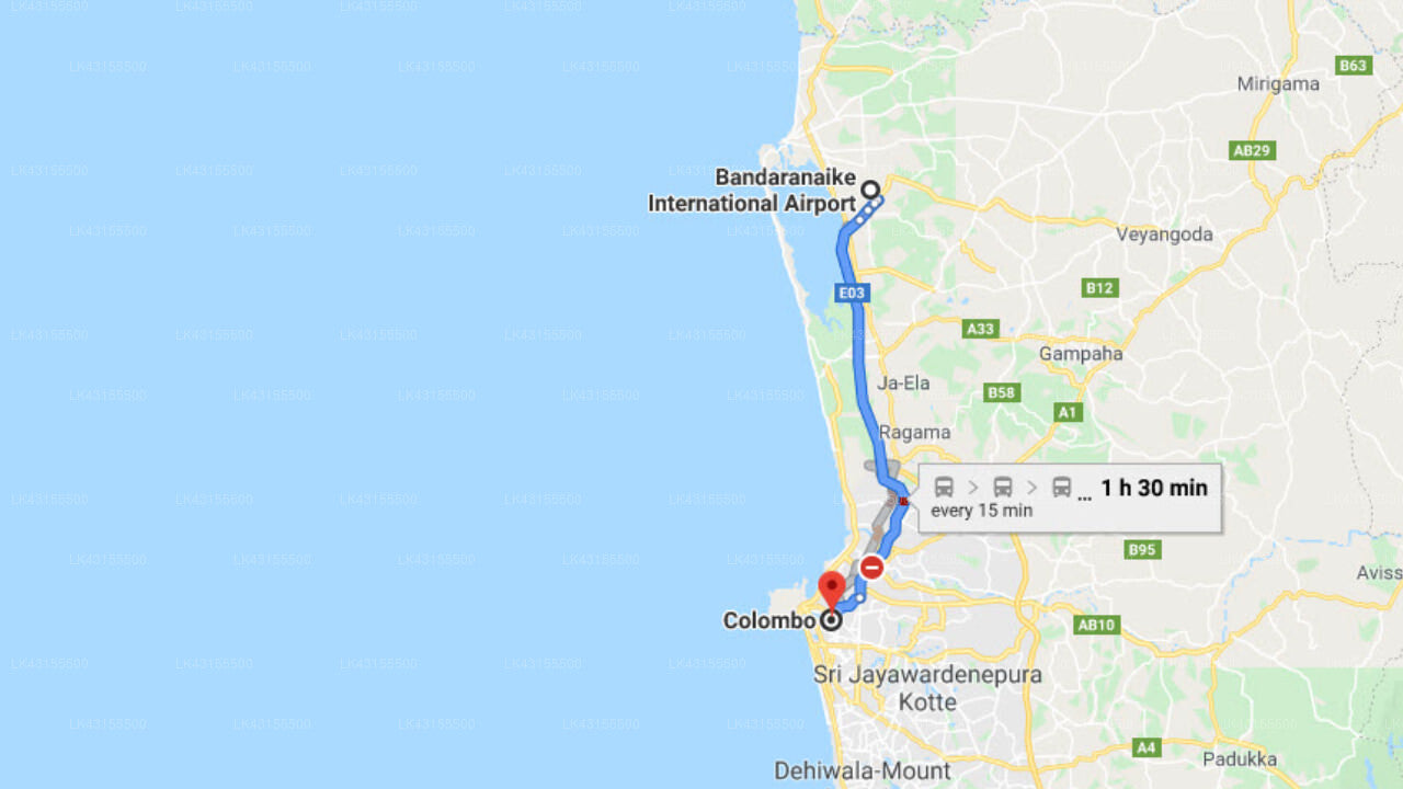 Transfer between Colombo Airport (CMB) and Roni's Hideout, Colombo