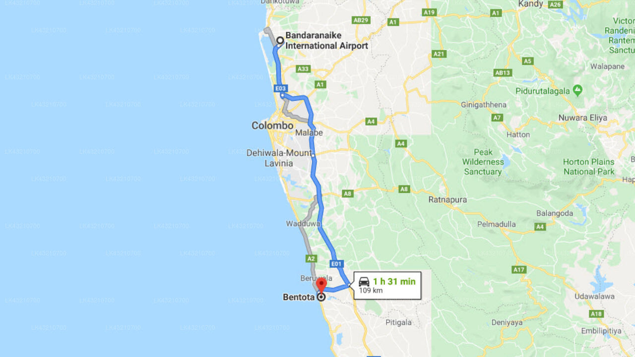 Transfer between Colombo Airport (CMB) and Okvin River Villa, Bentota